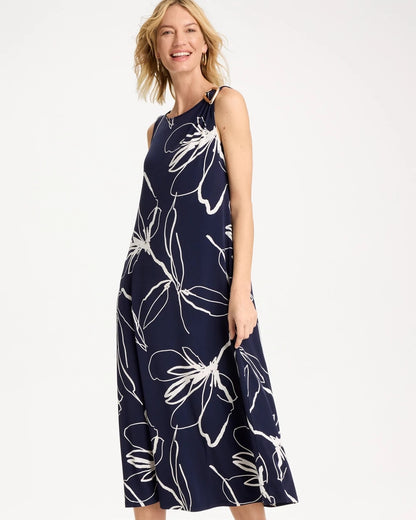 Chico's Customer Favorite - Travelers™ Knit Botanical Jeweled Dress Passport Blue