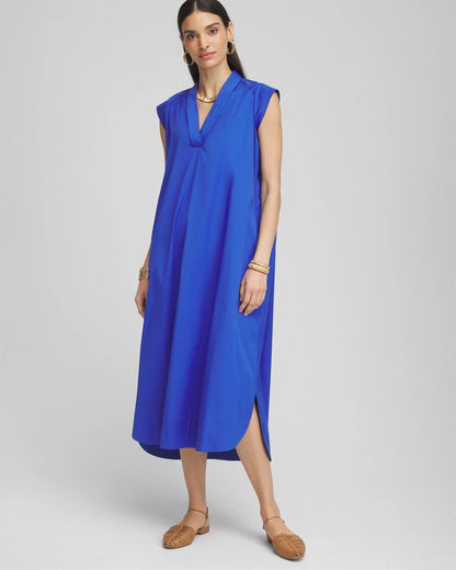 Chico's Discount - Petite Popover Poplin Maxi Dress Rich Cobalt