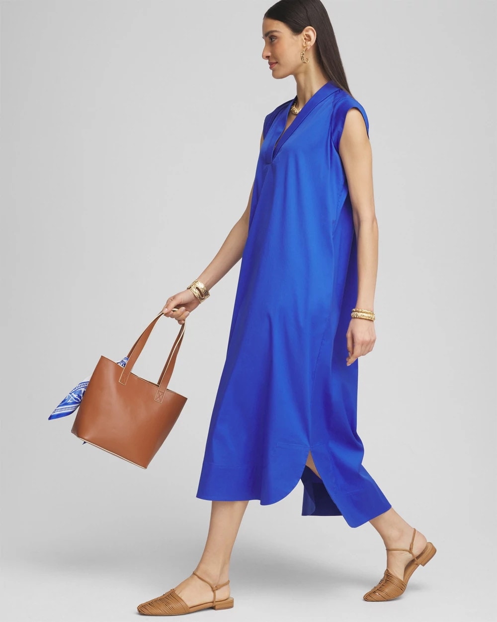 Chico's Discount - Petite Popover Poplin Maxi Dress Rich Cobalt