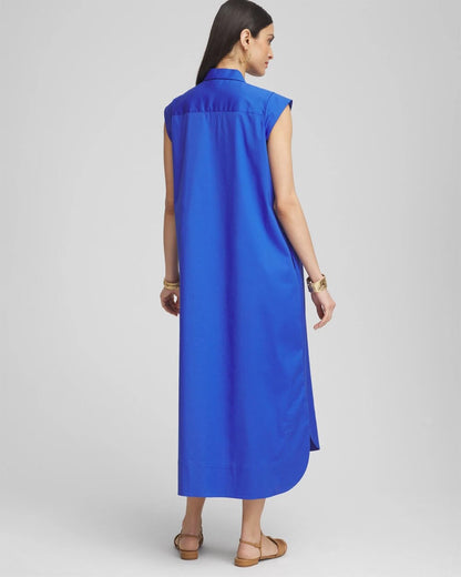 Chico's Discount - Petite Popover Poplin Maxi Dress Rich Cobalt