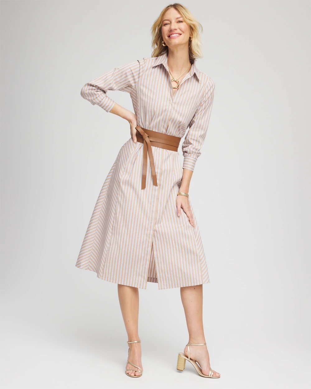 Chico's Quality - Vanilla Chai Striped Shirtdress Vanilla Chai