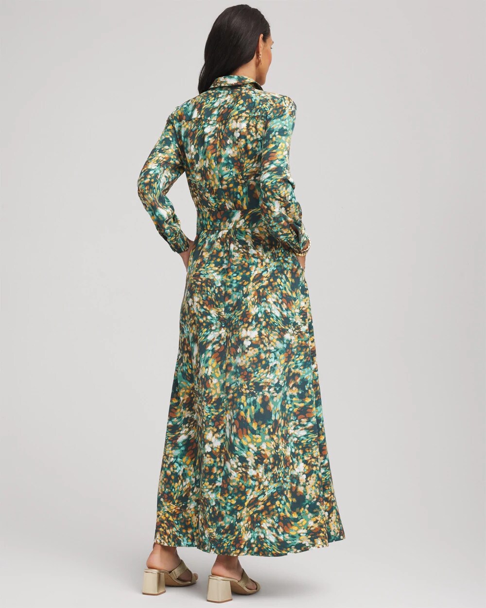 Chico's Signature - Printed Long-Sleeved Shirtdress Darkest Spruce