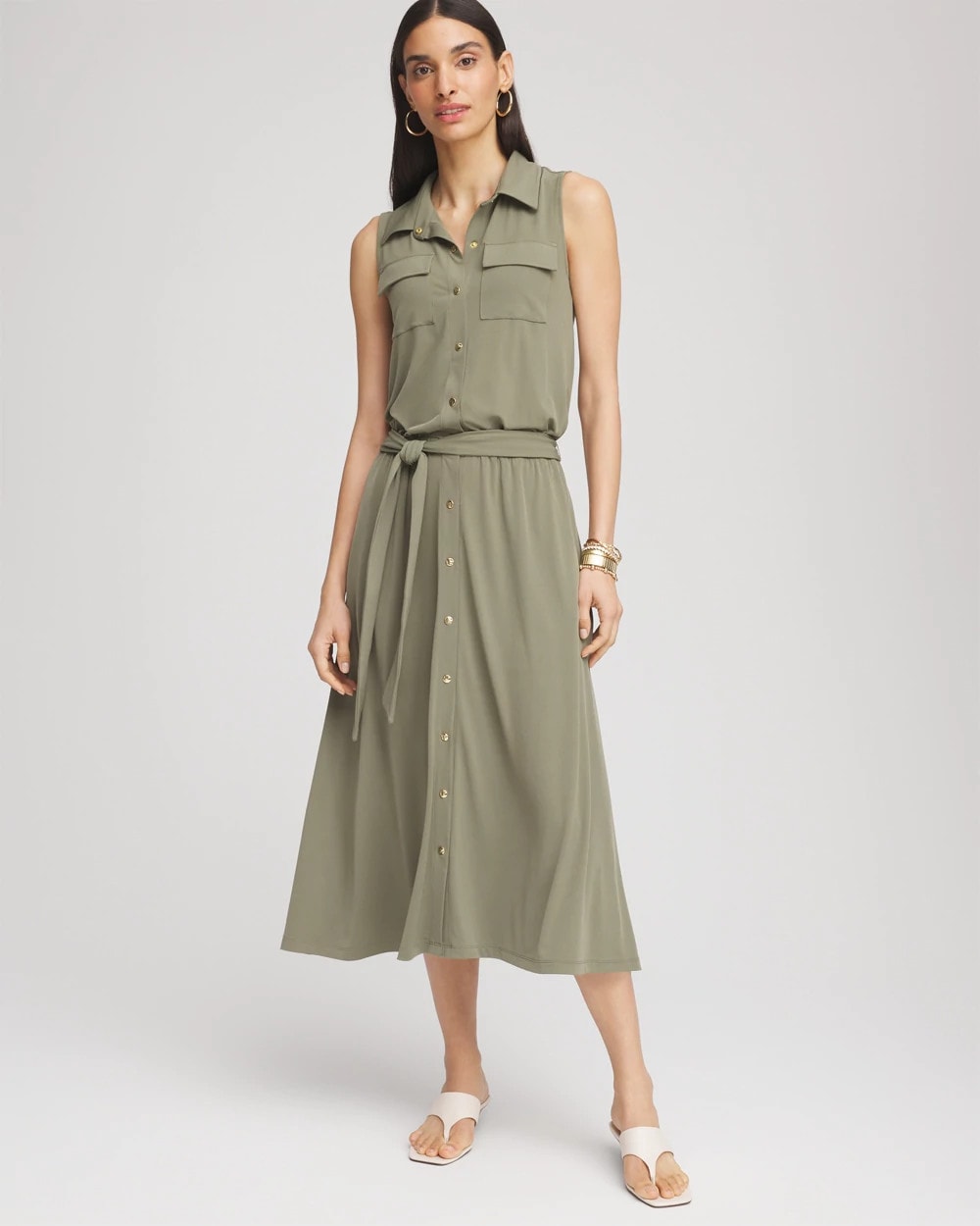 Chico's Sale - Travelers™ Knit Sleeveless Shirtdress Dusty Olive