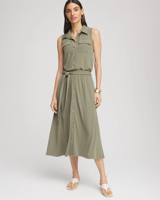 Chico's Sale - Travelers™ Knit Sleeveless Shirtdress Dusty Olive