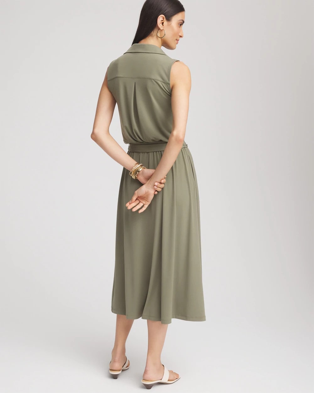 Chico's Sale - Travelers™ Knit Sleeveless Shirtdress Dusty Olive