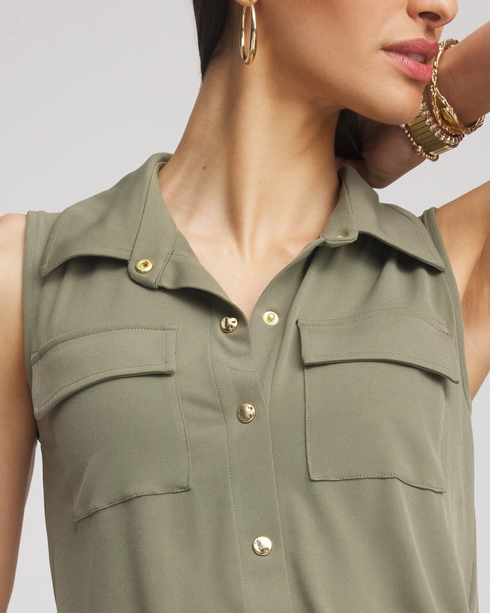 Chico's Sale - Travelers™ Knit Sleeveless Shirtdress Dusty Olive