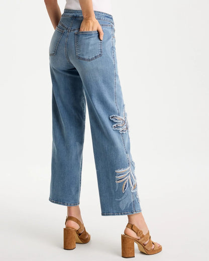 Chico's Sale - Tropical Embroidery Pull-On Wide Crop Jean Pashmina Indigo
