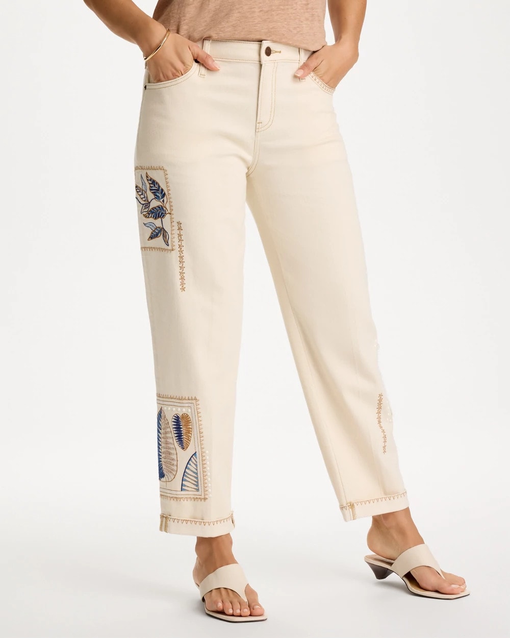 Chico's Premium - Patchwork Relaxed Boyfriend Jean Natural Seeded