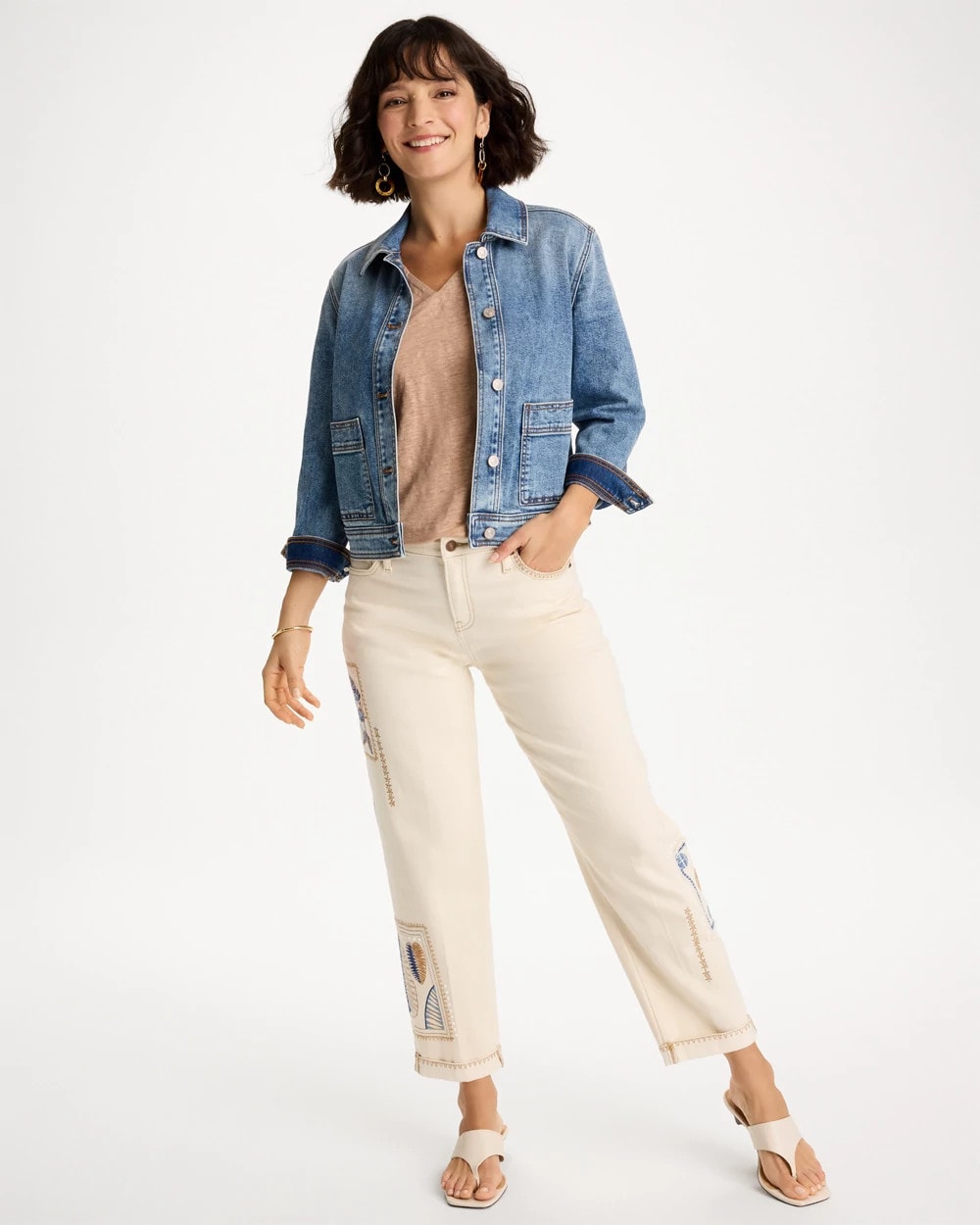 Chico's Premium - Patchwork Relaxed Boyfriend Jean Natural Seeded