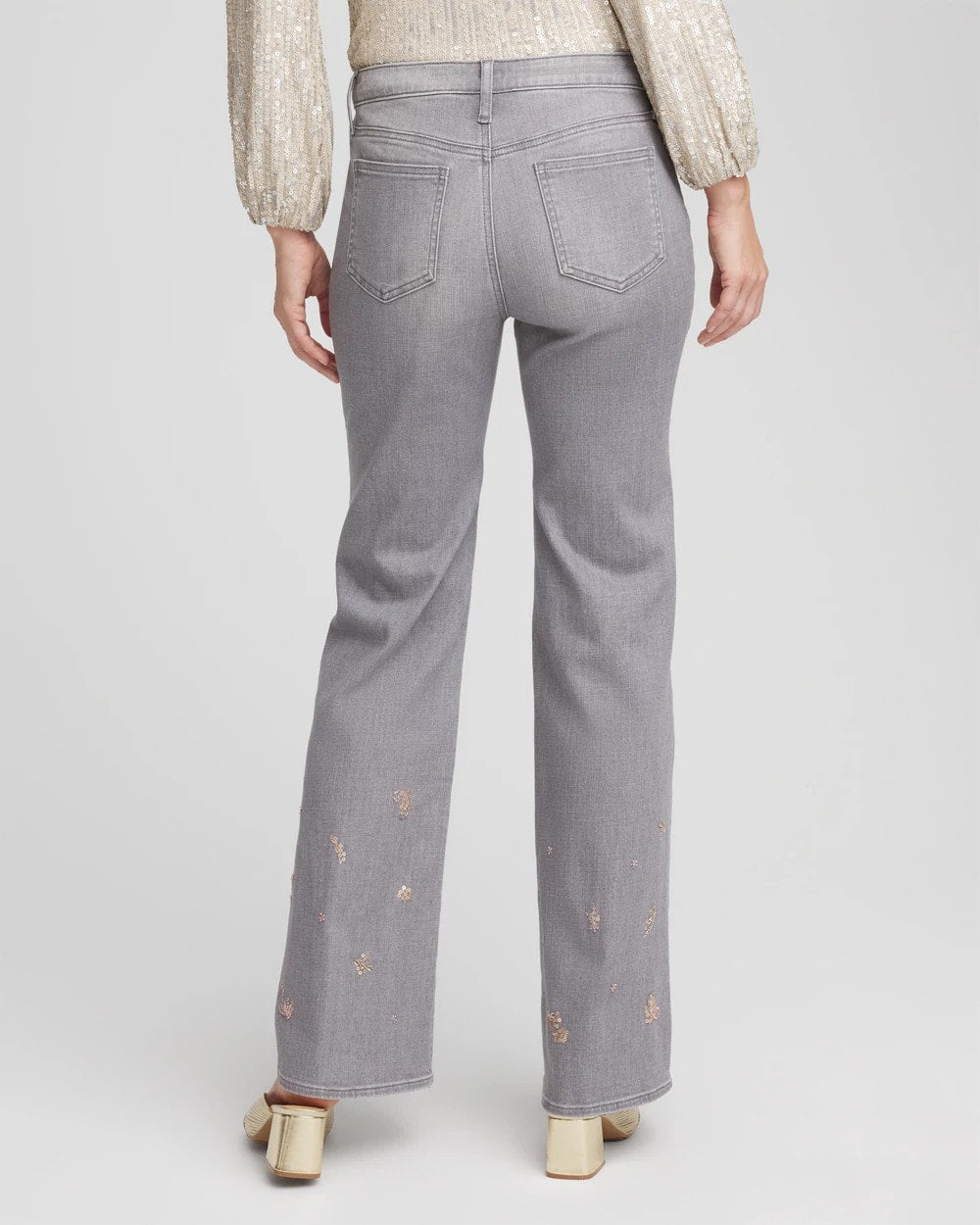 Chico's Great Value - Rose Gold Embellished Girlfriend Flared Jeans Le Havre Wash
