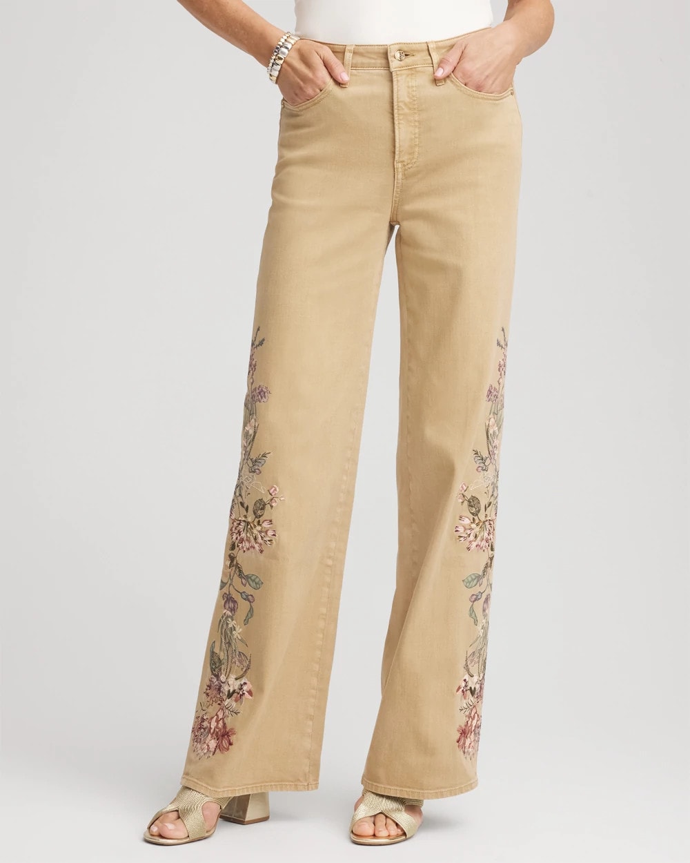 Chico's Smart Buy - Embroidered High-Rise Wide-Leg Jeans Cafe Aroma