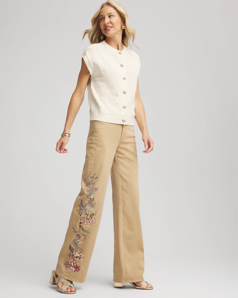 Chico's Smart Buy - Embroidered High-Rise Wide-Leg Jeans Cafe Aroma