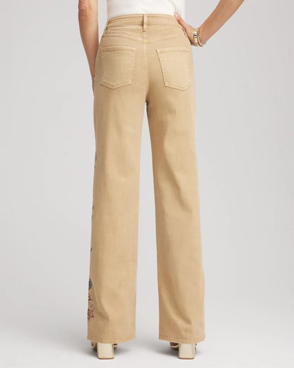 Chico's Smart Buy - Embroidered High-Rise Wide-Leg Jeans Cafe Aroma