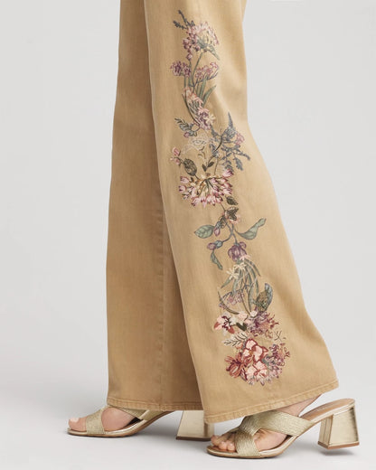 Chico's Smart Buy - Embroidered High-Rise Wide-Leg Jeans Cafe Aroma