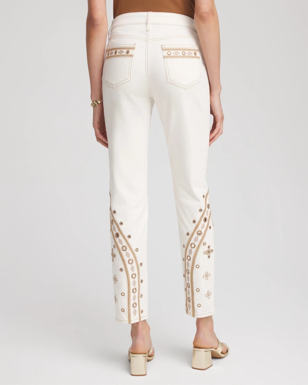 Chico's Smart Buy - Embellished Girlfriend Slim Ankle Jeans Sea Salt