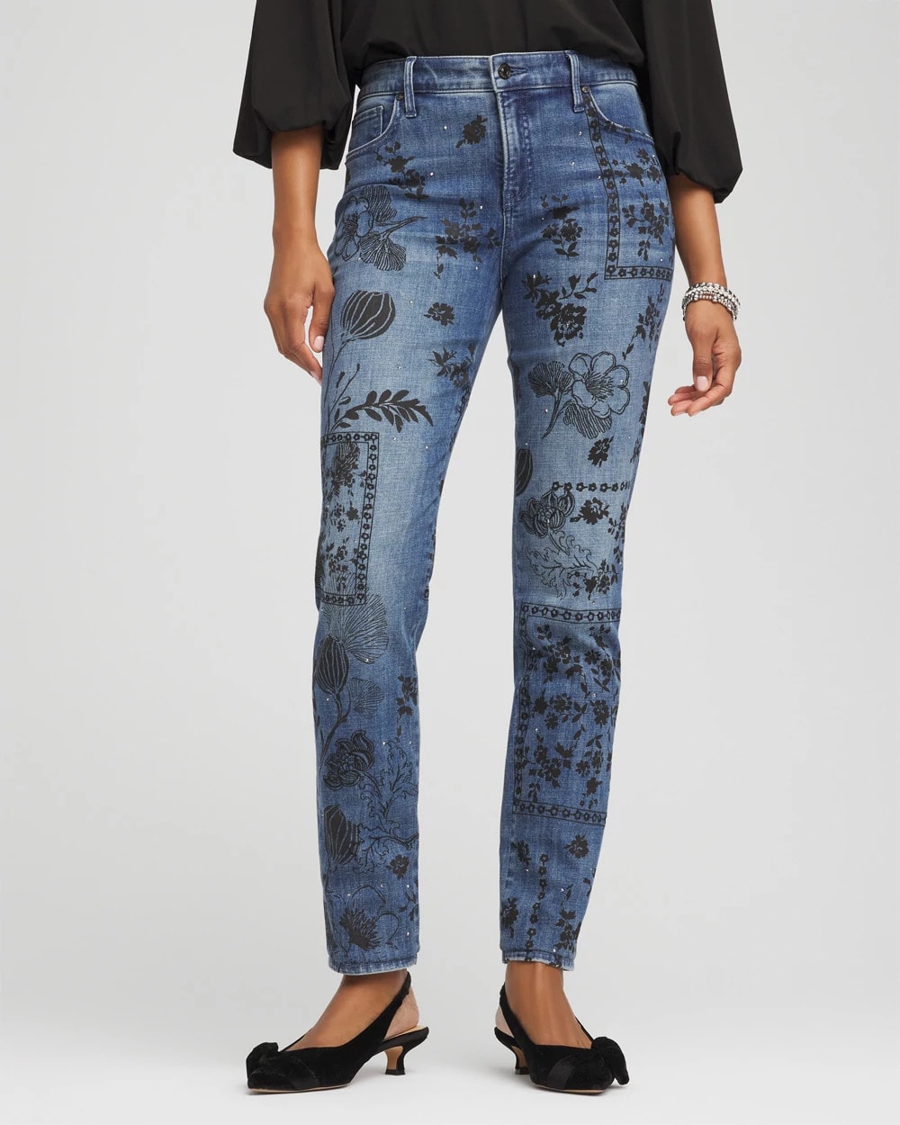 Chico's Smart Buy - Mixed-Media Girlfriend Slim Ankle Jeans Emilia Indigo