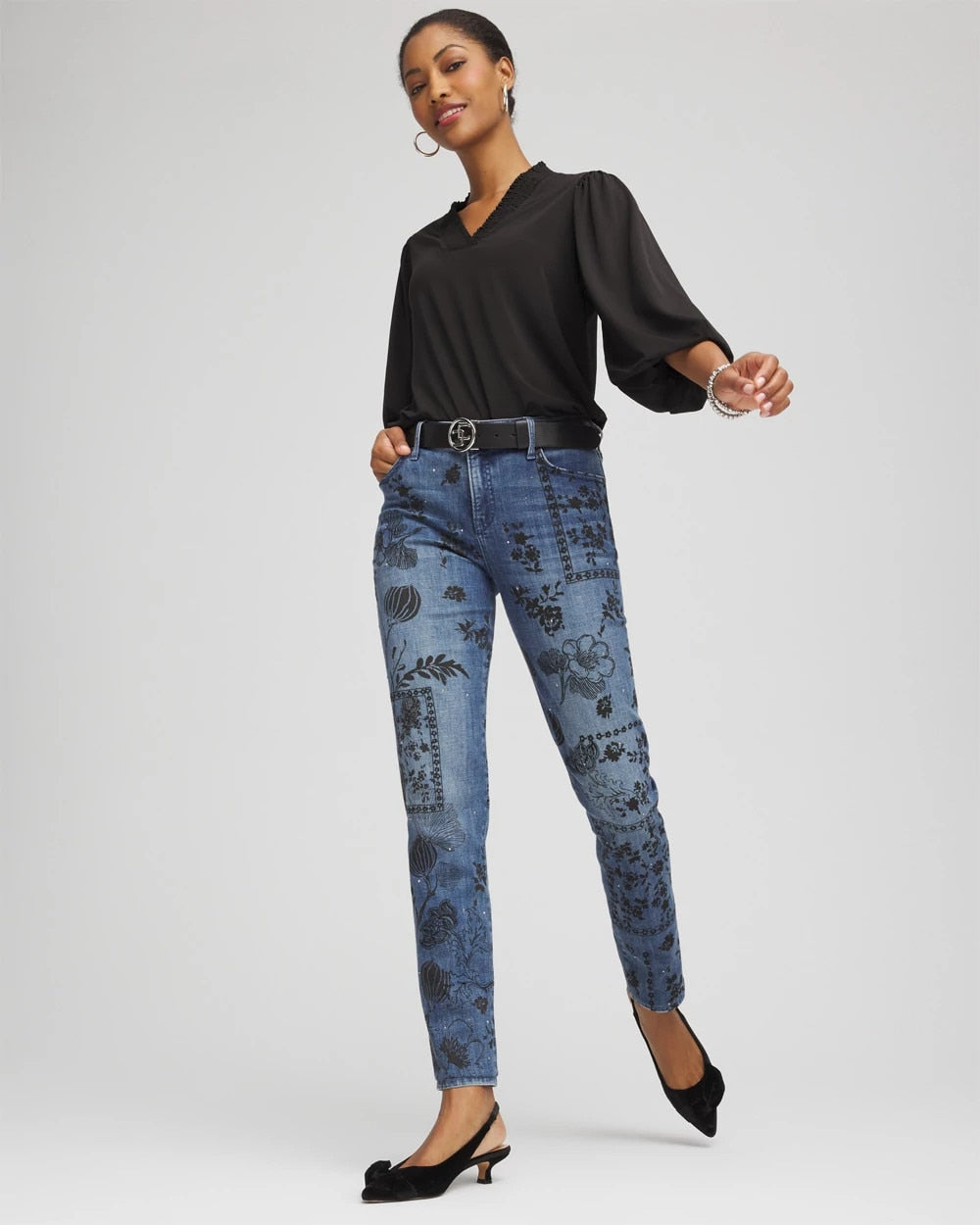 Chico's Smart Buy - Mixed-Media Girlfriend Slim Ankle Jeans Emilia Indigo