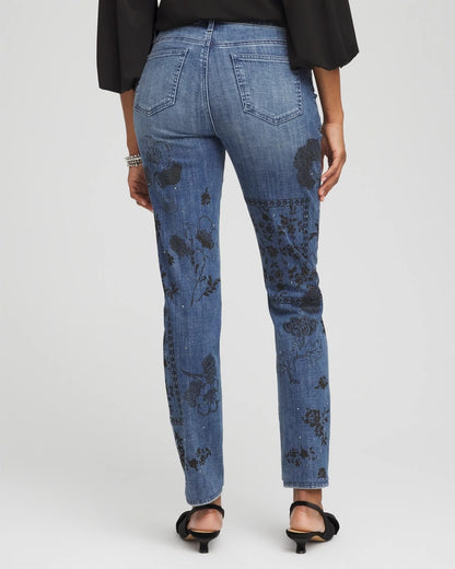 Chico's Smart Buy - Mixed-Media Girlfriend Slim Ankle Jeans Emilia Indigo