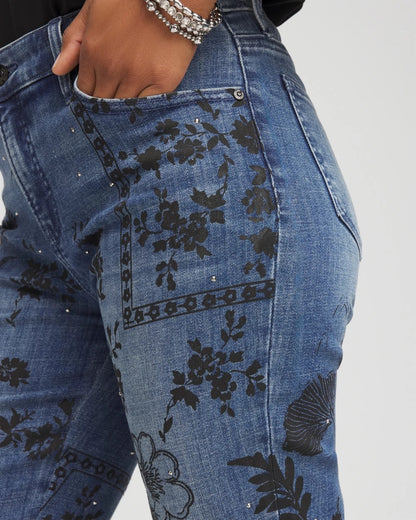Chico's Smart Buy - Mixed-Media Girlfriend Slim Ankle Jeans Emilia Indigo