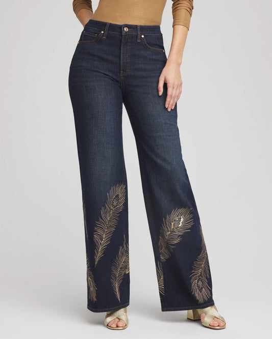 Chico's Value - Embellished High-Rise Wide-Leg Jeans Marconi Indigo