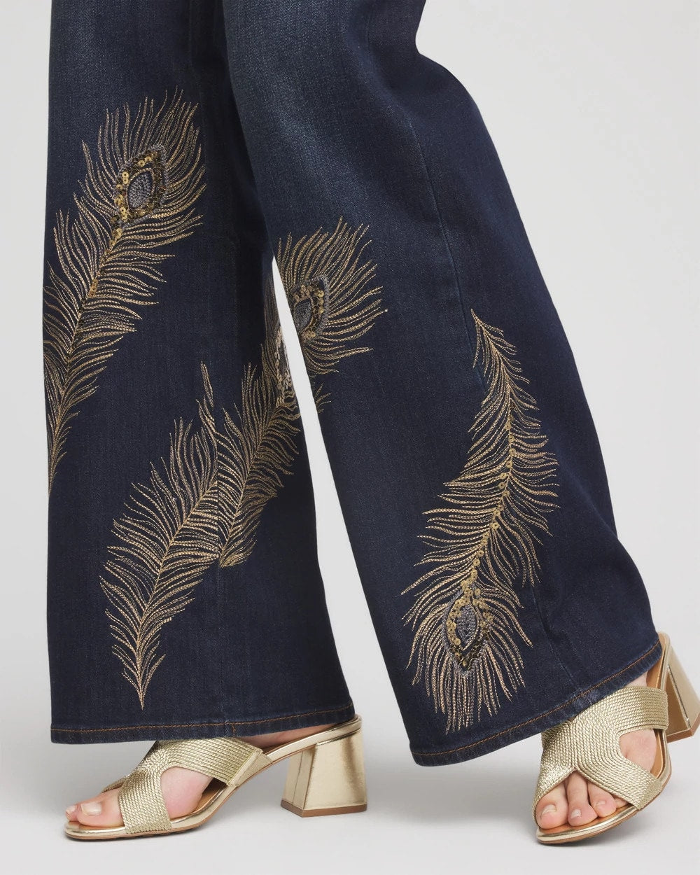 Chico's Value - Embellished High-Rise Wide-Leg Jeans Marconi Indigo