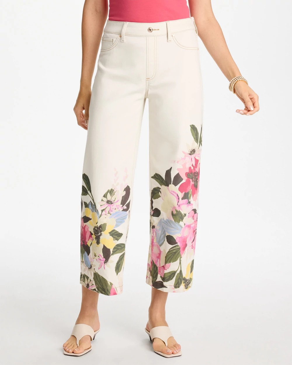 Chico's Recommended - Printed Pull-On Wide Crop Jeans Sea Salt