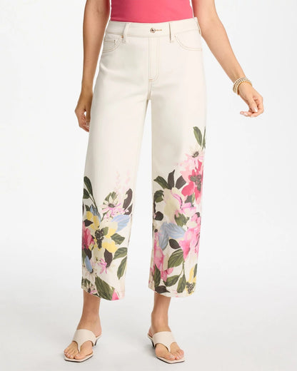 Chico's Recommended - Printed Pull-On Wide Crop Jeans Sea Salt