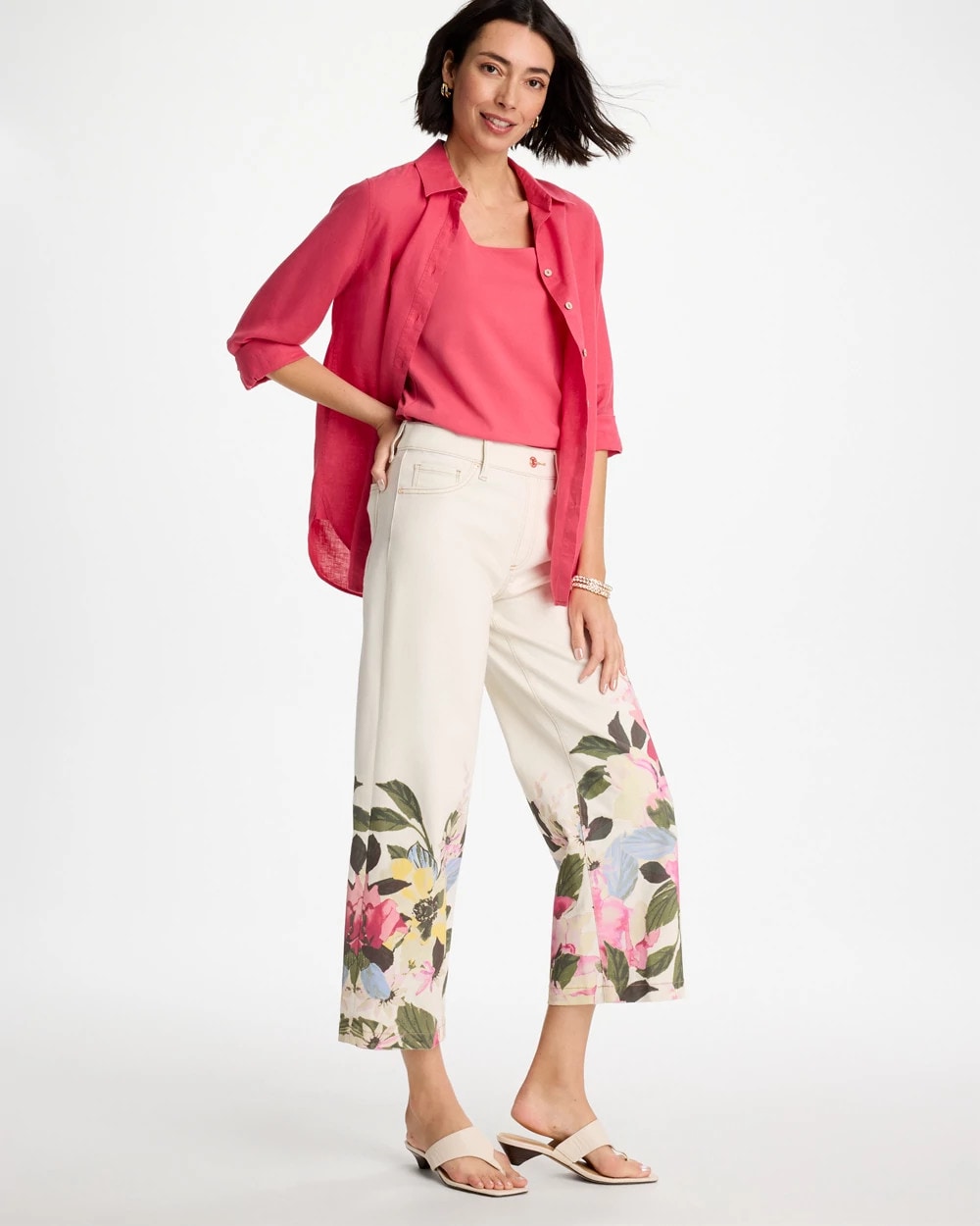 Chico's Recommended - Printed Pull-On Wide Crop Jeans Sea Salt