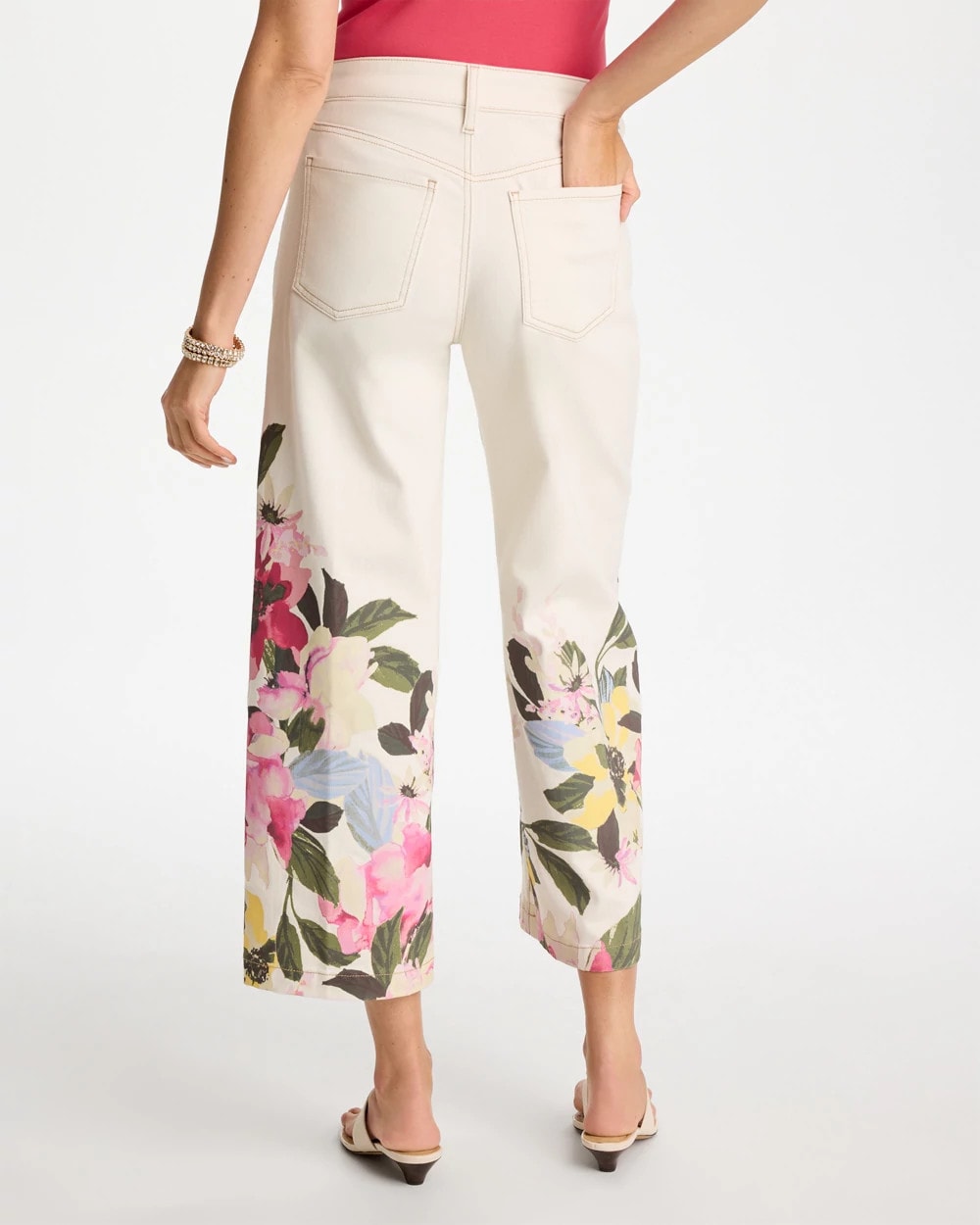Chico's Recommended - Printed Pull-On Wide Crop Jeans Sea Salt