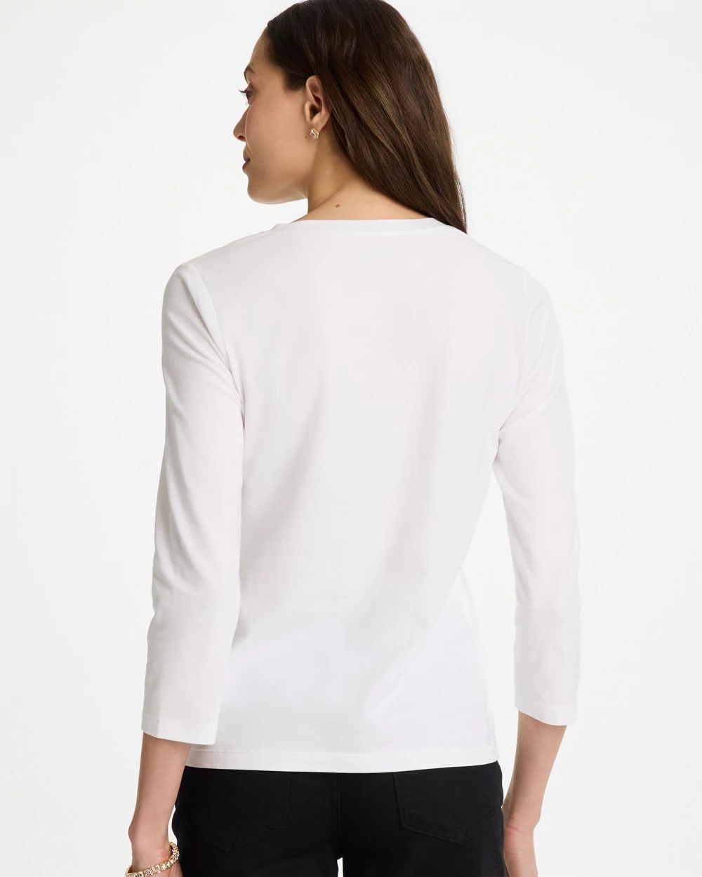 Chico's Trending - Printed Cotton Stretch 3/4 Sleeve Tee Black