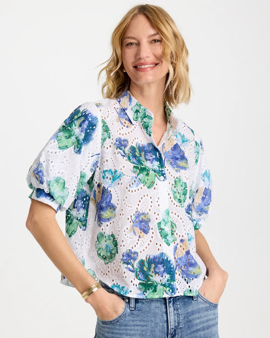 Chico's Value - Floral Paisley Eyelet Blouse Passport Blue