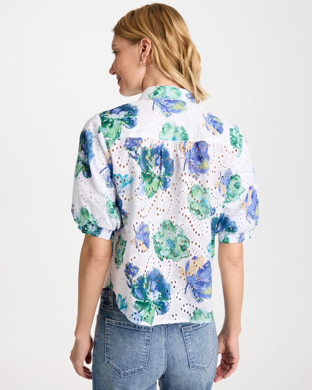 Chico's Value - Floral Paisley Eyelet Blouse Passport Blue