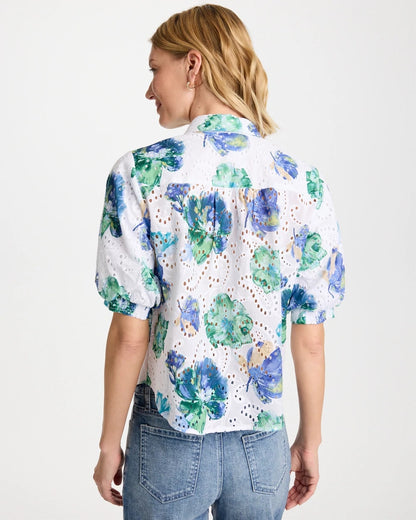 Chico's Value - Floral Paisley Eyelet Blouse Passport Blue