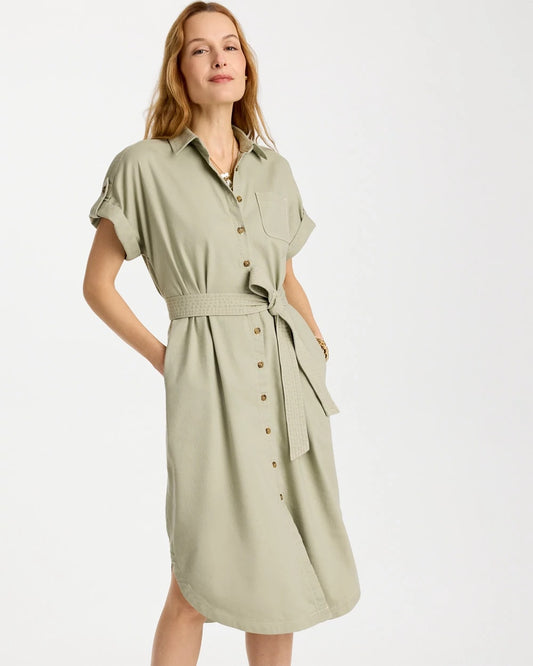 Chico's Top Pick - Dolman Tie Hemp Denim Shirtdress Seagrass Green