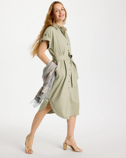 Chico's Top Pick - Dolman Tie Hemp Denim Shirtdress Seagrass Green