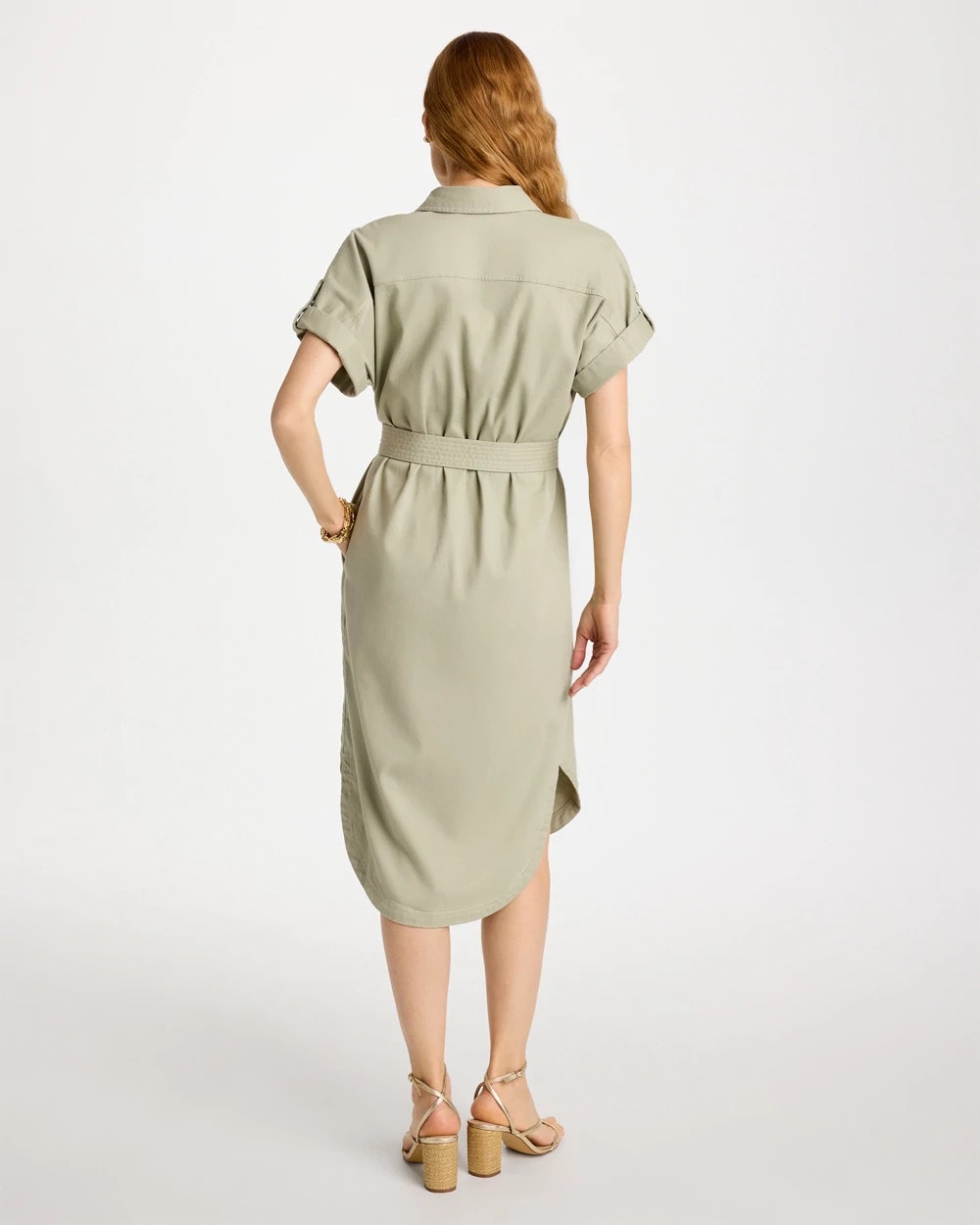 Chico's Top Pick - Dolman Tie Hemp Denim Shirtdress Seagrass Green