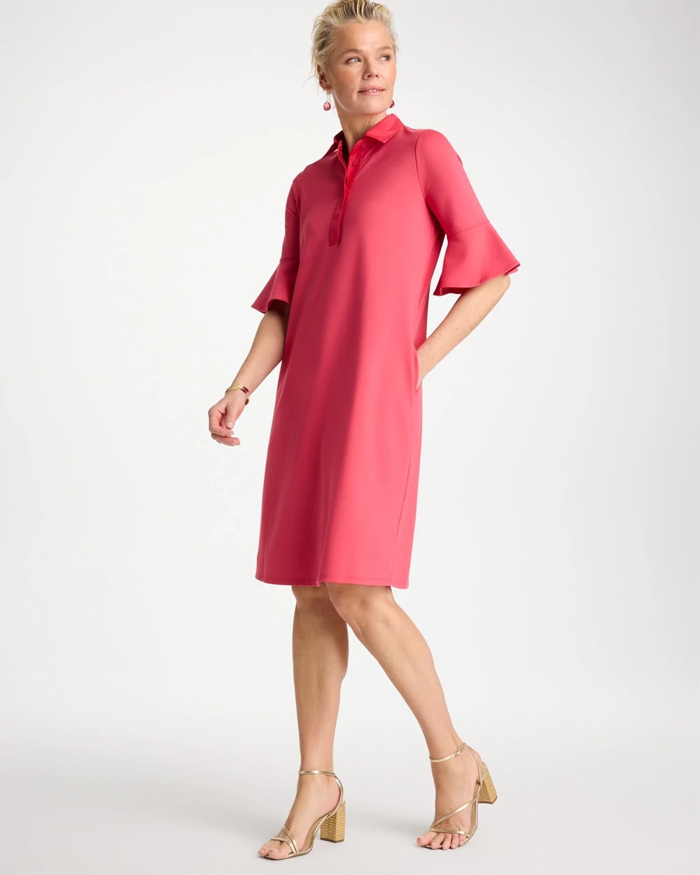 Chico's Best Seller - Knit Flounce Sleeve Dress Hot Honeysuckle