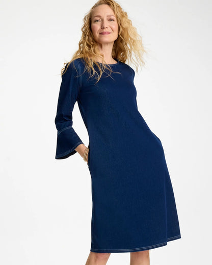 Chico's Hot Sale - Bell Sleeve Knit Denim Dress Indigo