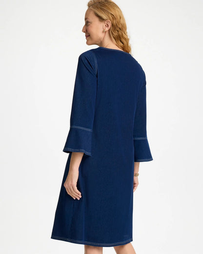 Chico's Hot Sale - Bell Sleeve Knit Denim Dress Indigo