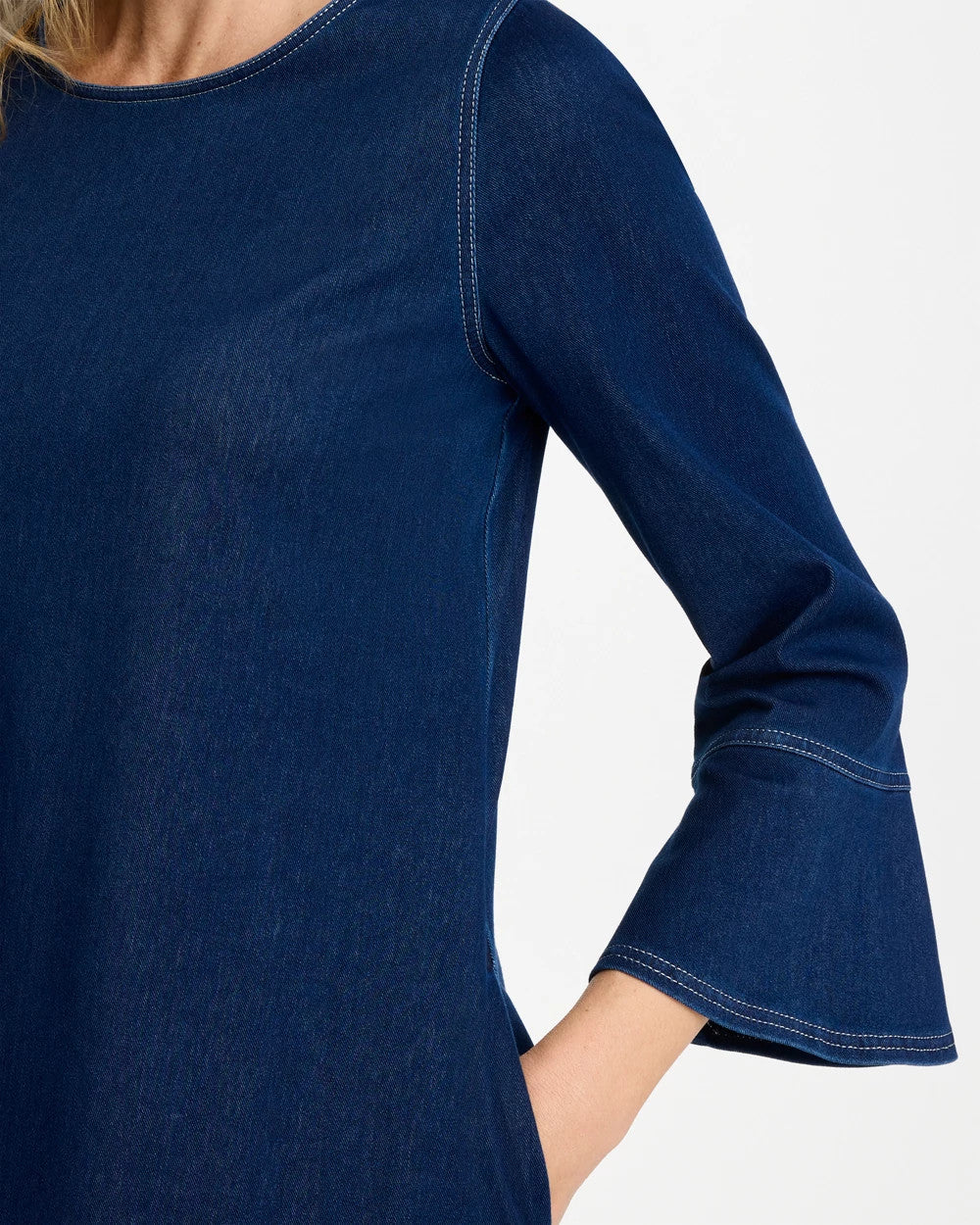 Chico's Hot Sale - Bell Sleeve Knit Denim Dress Indigo