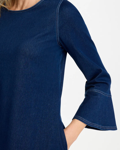 Chico's Hot Sale - Bell Sleeve Knit Denim Dress Indigo