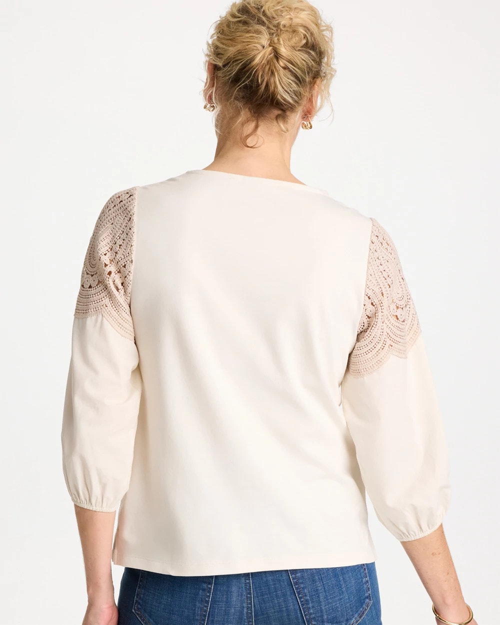 Chico's Everyday - Lace Crochet Sleeve Tee Ecru