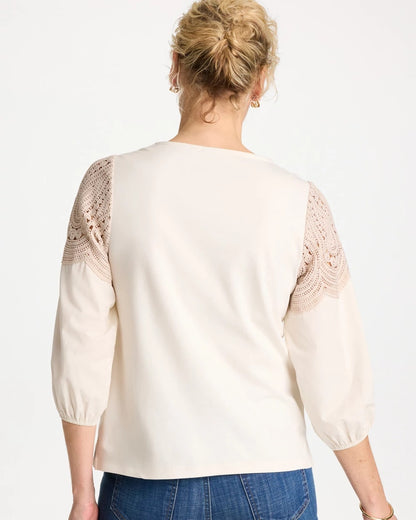 Chico's Everyday - Lace Crochet Sleeve Tee Ecru