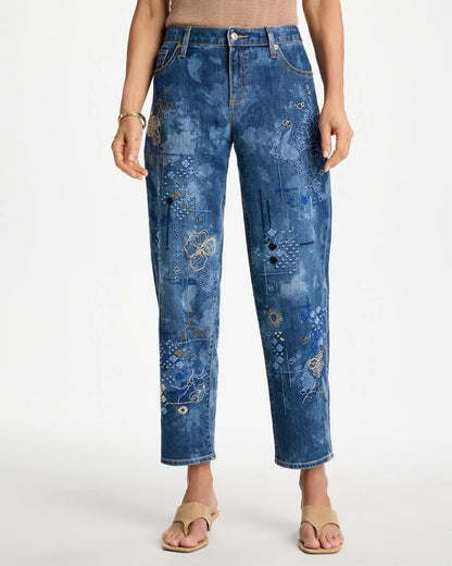 Chico's Trusted - Relaxed Embroidered Boyfriend Jean Daphne Indigo