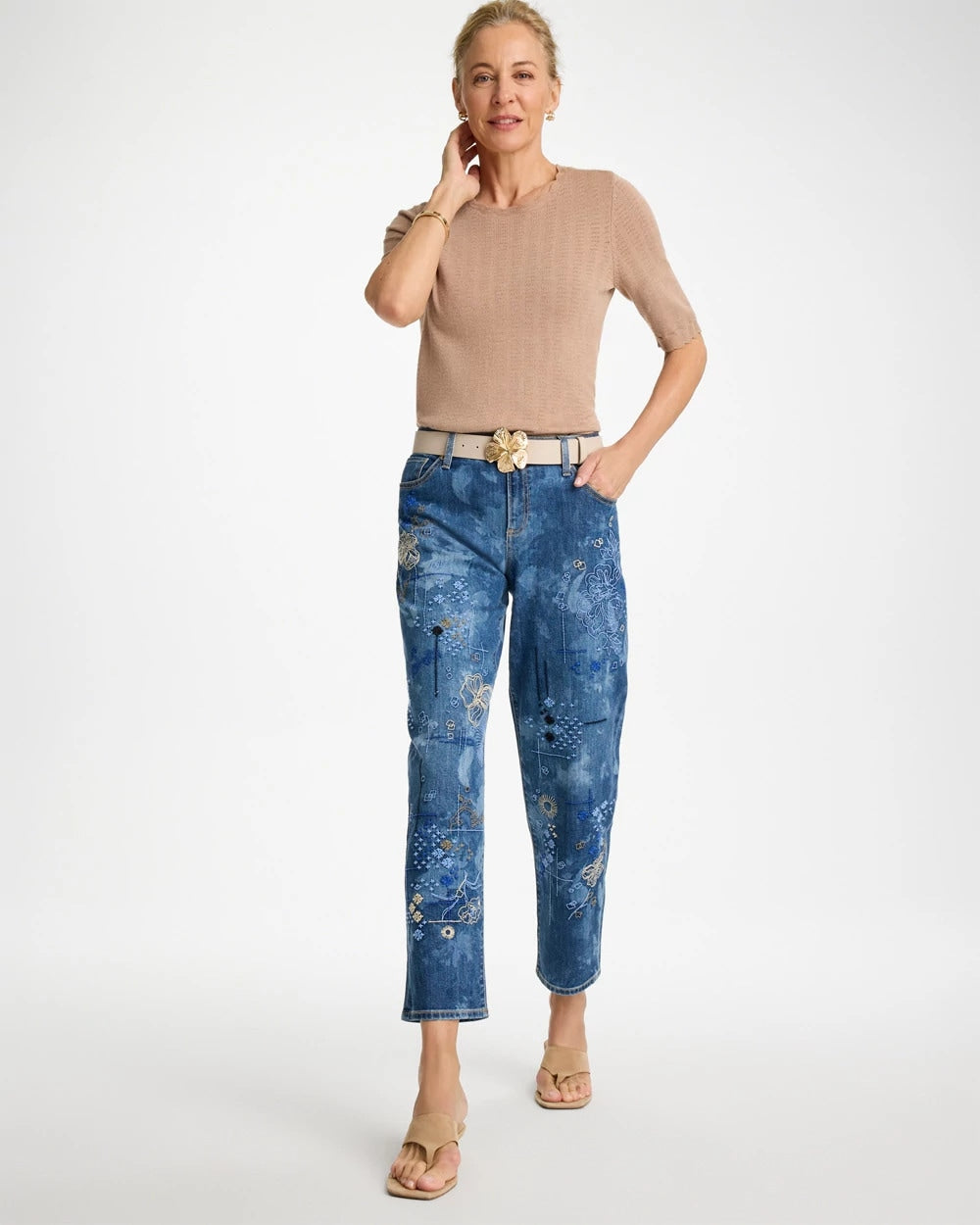 Chico's Trusted - Relaxed Embroidered Boyfriend Jean Daphne Indigo