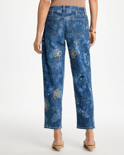 Chico's Trusted - Relaxed Embroidered Boyfriend Jean Daphne Indigo