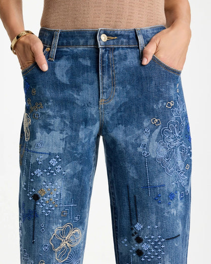 Chico's Trusted - Relaxed Embroidered Boyfriend Jean Daphne Indigo