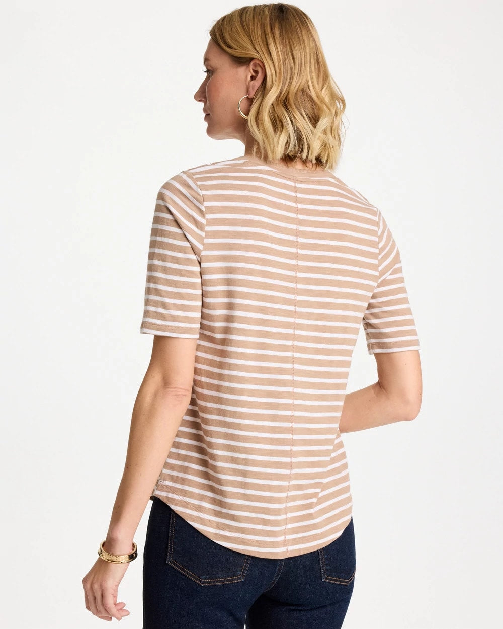 Chico's Best Price - Striped Cotton Slub V-Neck Tee Cattail Brown