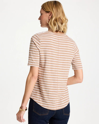 Chico's Best Price - Striped Cotton Slub V-Neck Tee Cattail Brown