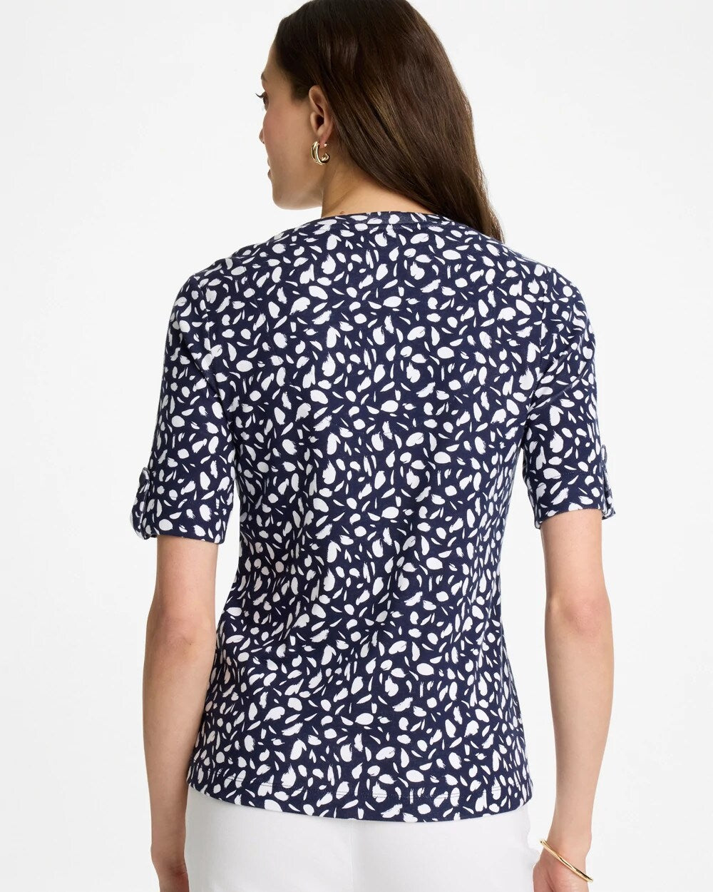Chico's Recommended - Printed Pima V-Neck Tee Passport Blue